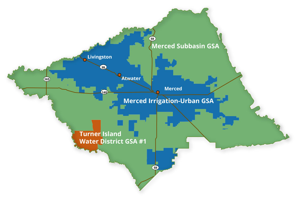 map of the Merced Groundwater Subbasin GSAs